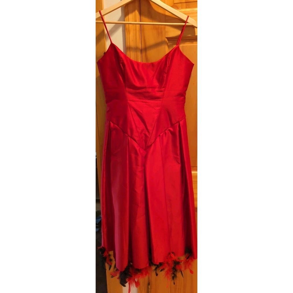 Vintage Loralie Party Prom Dress Size 8 Red Silk With Red & Blackโ Feathers